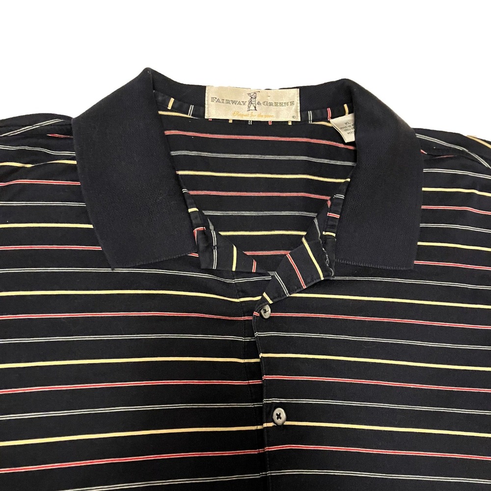 Fairway & Greene Mens XL Black Striped Mercerized Cotton Short Sleeve Polo Shirt
